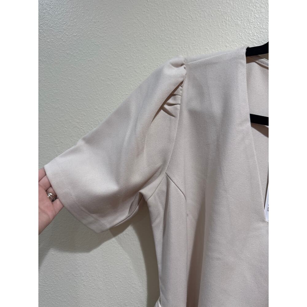 Molly Brecken Large Beige Puff Sleeve Belted Dress beige NEW - Picture 3 of 7